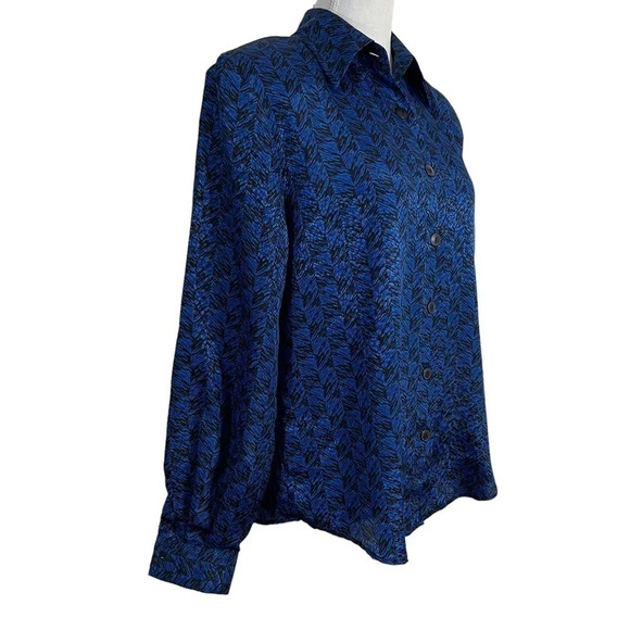 Norton McNaughton Womens Button Up Blouse 6 Royal Blue Black Shoulder Pads Retro - Picture 5 of 9